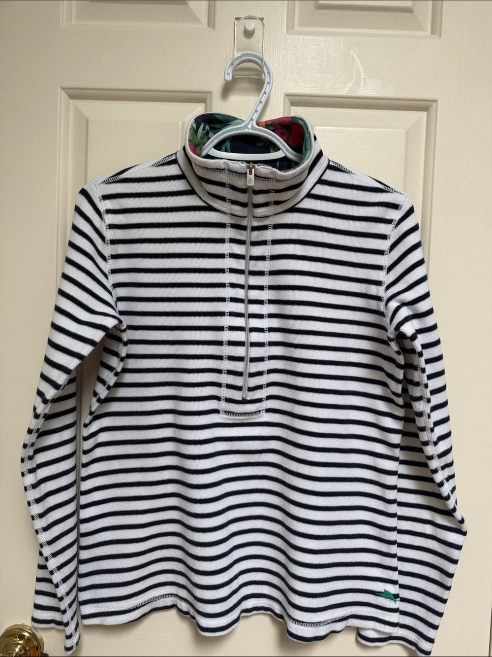 Tommy Bahama sz XS White navy striped half zip sweater - nautical & warm! - Picture 2 of 11